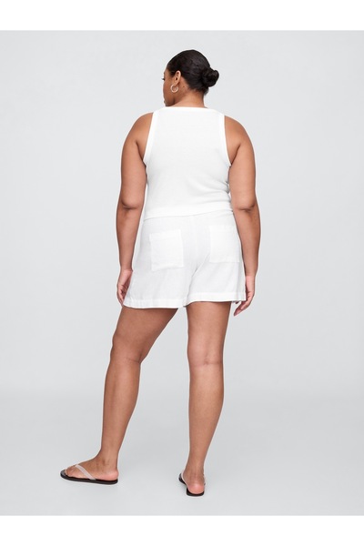GAP Kadın Beyaz Bağcıklı Keten Karışımlı Şort