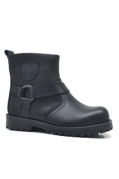 Rakerplus Chiron Genuine Leather Black Zippered Children's Boots
