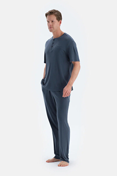 Dagi Indigo Pat Ve Fleto Cep Detaylı Tişört Pantolon Pijama Takımı