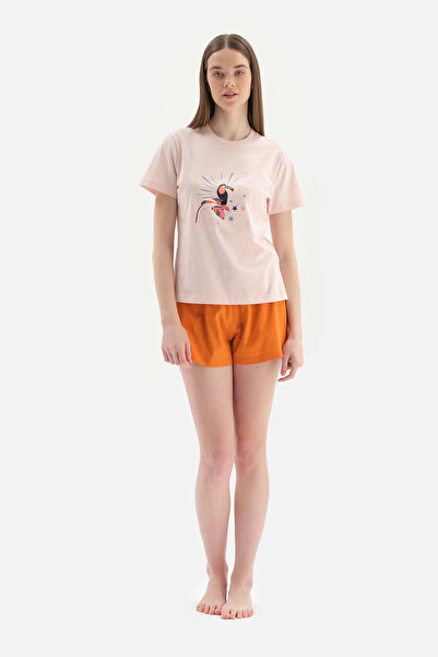 Dagi Açık Pembe Kısa Kollu Baskı Detaylı Şortlu Pijama Takımı