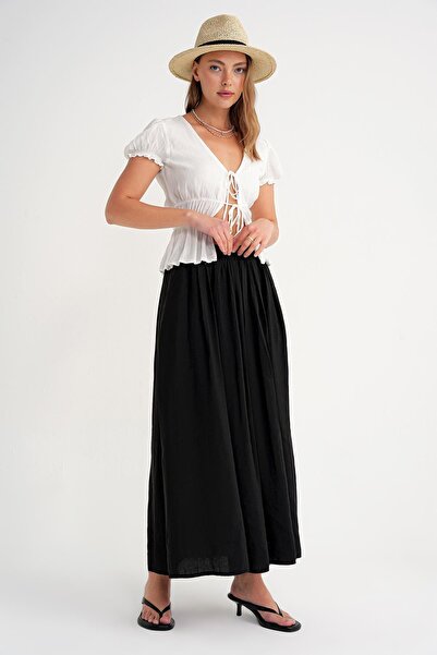 Mixray Black 4612 Model Pleated Loose Skirt - Side Pocket
