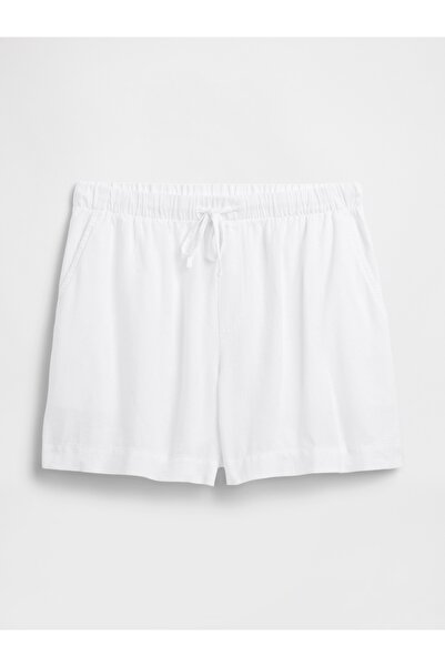 GAP Kadın Beyaz Bağcıklı Keten Karışımlı Şort
