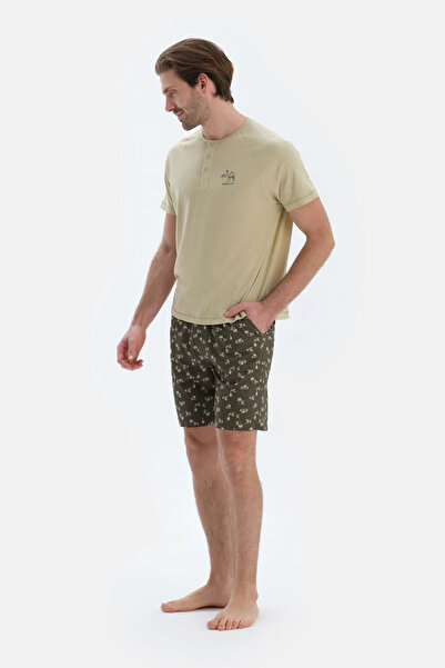 Dagi Ανοιχτό πράσινο κοντομάνικο στάμπα Λεπτομερές T-Shirt Σορτς Πιτζάμες