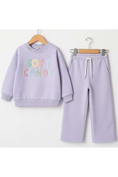 RAPAPA Girl's Colorful Sequin Embroidered 2-Piece Tracksuit Set (Sweatshirt + Bottoms) 10760 Lila