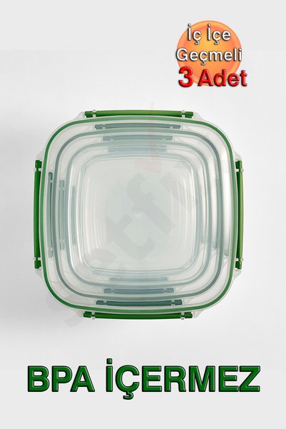 Dünya Plastik مجموعة Lock&Fresh Master من حاويات التخزين المربعة المتشابكة والمحكمة الإغلاق، مقاومة للتسرب، مكونة من 3 قطع (350، 600، 1025 مل)