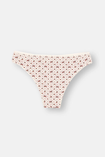 Dagi Ekru-Kırmızı-Sütlü Kahve Kadın 3'Lü Desenli Brazılıan Külot
