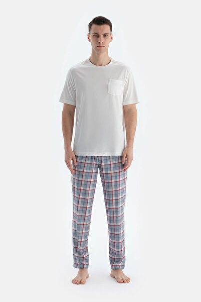 Dagi Комплект пижама с тениска и панталон в екрю стил с джоб и бродерия