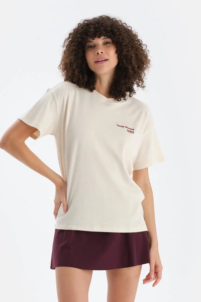 Dagi Ecru Women's Slogan Printed T-Shirt