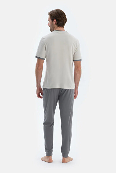 Dagi Açık Gri Kısa Kollu Baskı Detaylı Tişört Pantolon Pijama Takımı