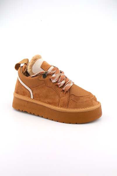moon glow Taba Kahverengi Süet Bağcıklı Kız Çocuk Botu | İçi Kürklü & Ortopedik 31-35 Numara Yeni Sezon Botu