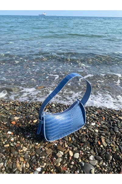 YMZBAG Geantă baghetă cu model de crocodil albastru indigo