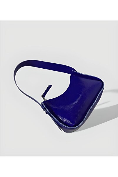 YMZBAG Geantă de mână Baguette din piele lacuită bleumarin