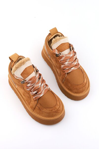 moon glow Taba Kahverengi Süet Bağcıklı Kız Çocuk Botu | İçi Kürklü & Ortopedik 31-35 Numara Yeni Sezon Botu
