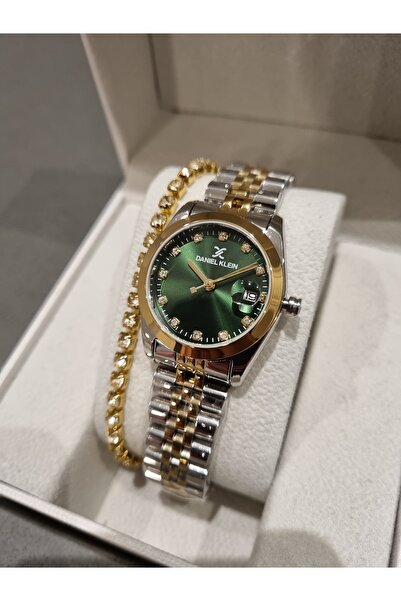 Daniel Klein Dk gold/metalik Yeşil Kadran Çelik Bilezik Takvimli Kadın Kol Saati