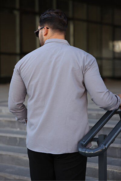 WOWA COMPANY Ανδρικό τζιν πουκάμισο με διπλή τσέπη με λεπτή εφαρμογή