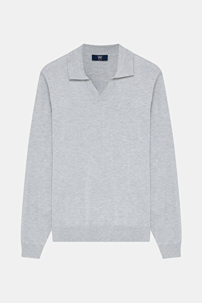 W Collection Gray Polo Collar Long Sleeve Sweater