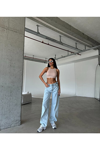 AsiaLife Yan Sa kopčom Lagani sneg (ledeno plava) oprane široke palazzo farmerke