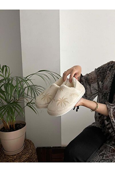 Behtah Kundura Palmiye Desenli Yarım Bot Ultra Hafif Rahat Panduf Kadın Ev Bo...