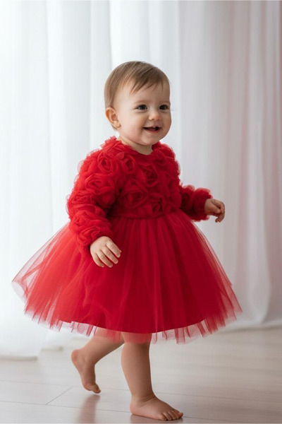 BİLGEN Style KIZ ÇOCUK GÜL DESENLİ ÇIT ÇIT FİYONK LU ŞIK ÖZEL GÜN ELBİSE 0-5 YAŞ ARASI