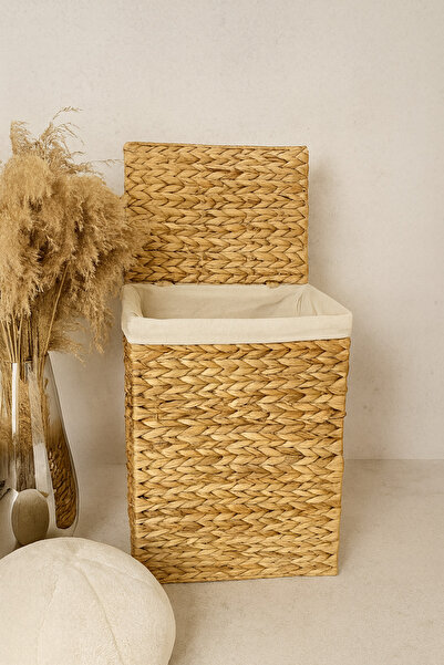 KaiHome Hasır Su Sümbülü Kapaklı Çamaşır Sepeti / Düzenleyici