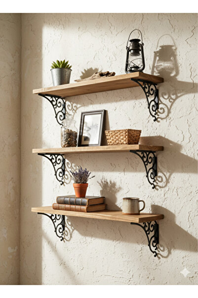 AS DESİGN Set de picioare decorative negre pentru raft - 2 picioare pentru raft, 4 dibluri din plastic, 4 șuruburi