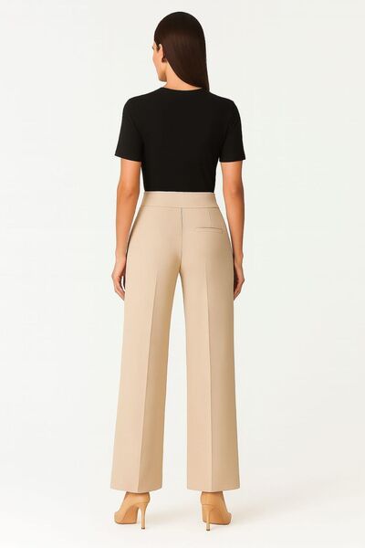 enmodaiçgiyim PRET PROMOȚIONAL Pantaloni palazzo cu talie înaltă și picioare largi, culoare piatră – țesătură elastică cu textura, picioare largi