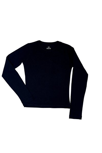 MOVS Bisiklet Yaka Basic Uzun Kollu Çelik Örme %95 Pamuk %5 Likra Siyah Kadın Body