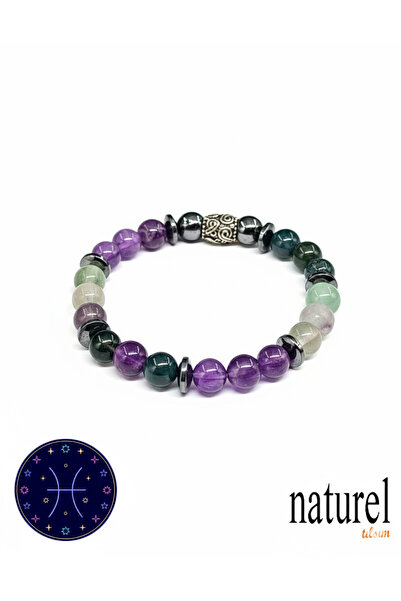 Naturel Tılsım Orijinal Balık Burcu Doğal Taş Unisex Bileklik | Ametist - Flo...