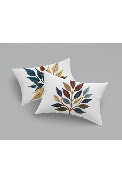 Alkan Homes 2 Adet Nakış Desenli Özel Tasarım 3 Boyutlu Dikdörtgen Dijital Baskılı Kırlent Kılıfı 32 x 52cm