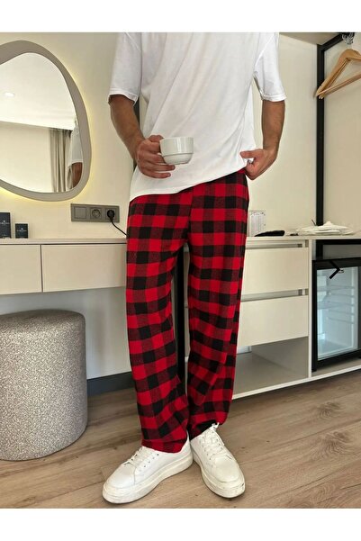 RE7EDİ Red Black Relax Checked Unisex Sweatpants - Re7Edi