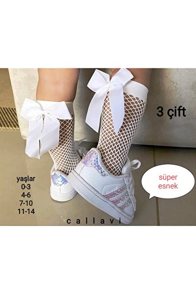 CALLAVI Girl's Knee-High Fishnet Socks 3 Pairs