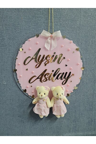 buketiket Dekoratif Boyalı Pleksi İkiz Bebek Hastane Bebek Çocuk Odası Süsü