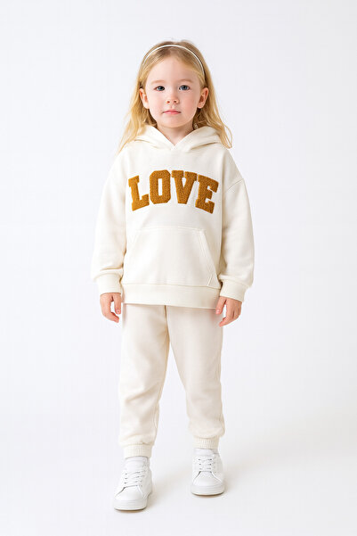minibambi Girl's Raised Love Printed Hooded Sweatshirt