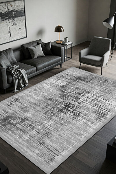 The Reef Design Beyaz Gri Vintage Halı Dijital Baskılı Pamuk Kaymaz Tabanlı Y...