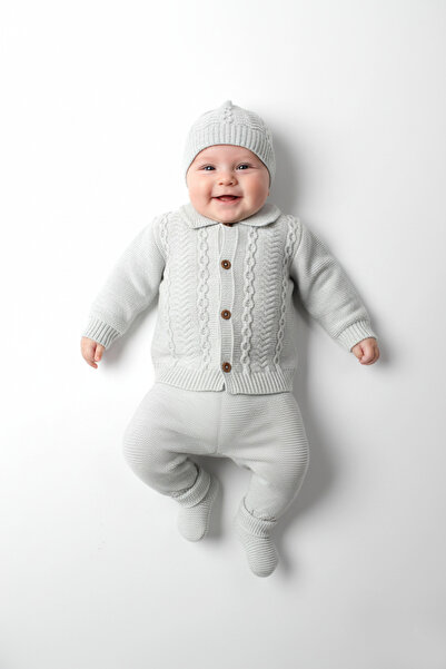 Çocuksan Baby&Kids Wear Gri Unisex Bebek Zincir Örgülü Bebek Triko Takım