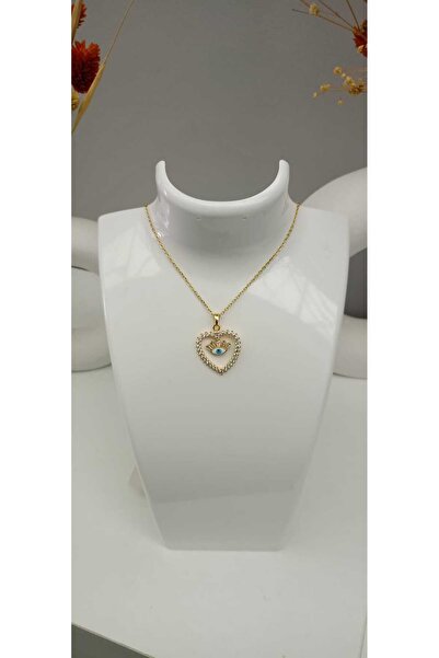 shop Çelik Kararmaz Gold Kalp Şekilli Göz Figürlü Zirkon Taşlı Kolye