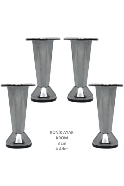Adilon Picior conic cromat 8 cm 4 bucăți (dulap, mobilă, picior pentru scaun)...