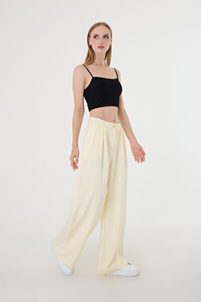 Hazel Kadın Sarı Pile Detaylı Palazzo Pantolon
