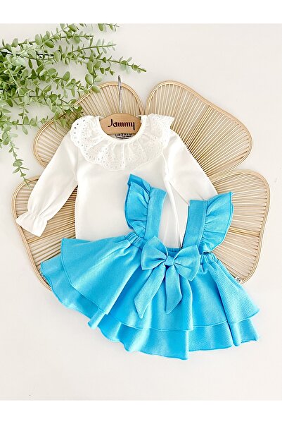 Jammybaby Luana Jile Elbise Fiyonklu %100 Pamuk Dantelli Çıtçıtlı Body Doğumgünü Özelgün Kız Bebek Şık Takım