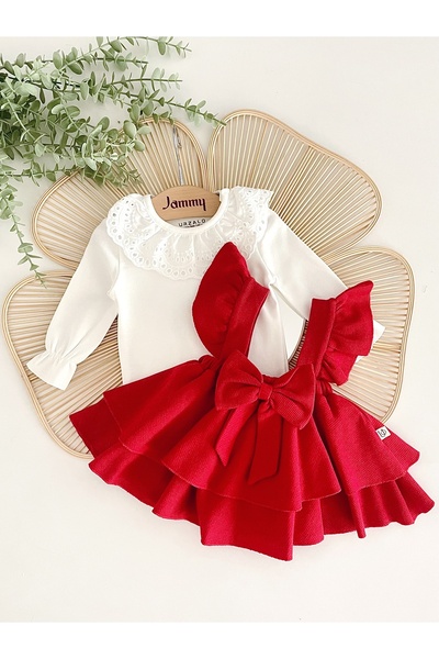 Jammybaby Luana Jile Elbise Fiyonklu %100 Pamuk Dantelli Çıtçıtlı Body Doğumgünü Özelgün Kız Bebek Şık Takım