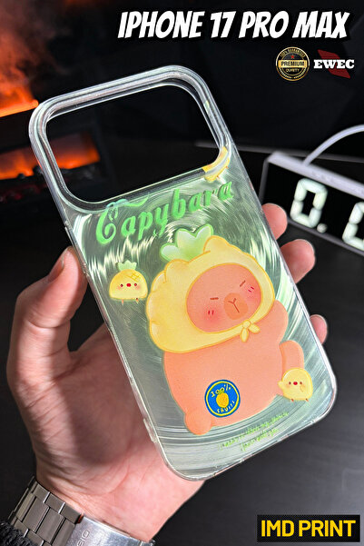 EWEC iPhone 17 Pro Max Uyumlu Capybara Ananas Temalı Hologramlı Ins Style Imd...