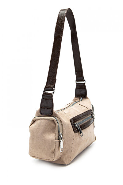 Glemix Γυναικεία τσάντα χειρός και ώμου Luniva Cream Suede με πολλές τσέπες M...