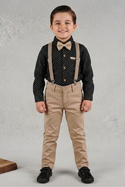 ABİYEKİDS Costum combinat pentru băiat negru cu papion și curea ABY4486