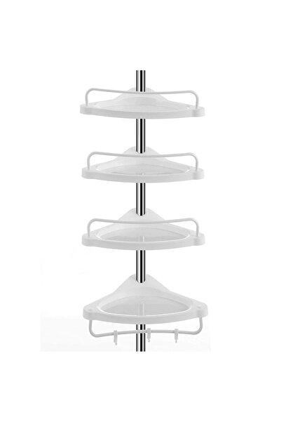 Promagg Raft de colț extensibil pentru baie, 4 rafturi și cârlige, 100 x 260 cm, alb