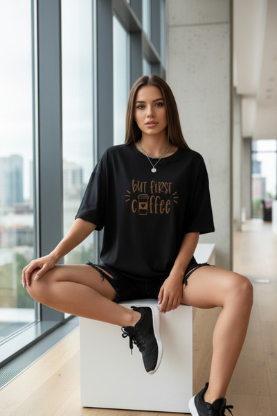 UNCİA OUTDOORS Tricou unisex oversize cu decolteu basculant cu imprimeu cafea