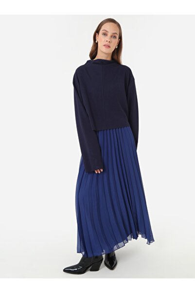 Refka Pleated Chiffon Skirt - Navy Blue - Refka