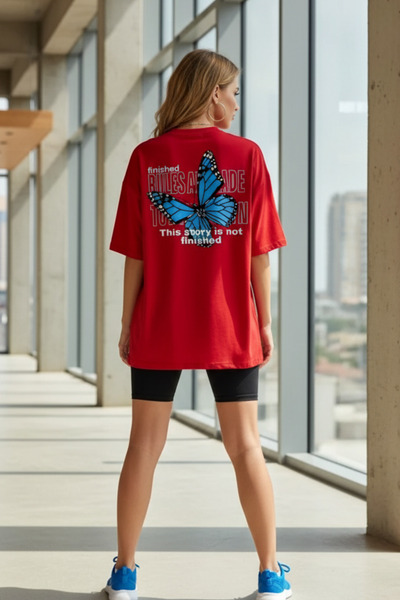 UNCİA OUTDOORS TRICOU BASIC UNISEX OVERSIZE CU IMPRIMEU FLUTURI ALBASTRU MALK...