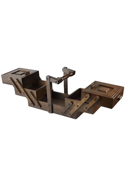 İKRARR İkrar Ahşap Büyük Boy Dekoratif Dikiş Ve Aksesuar Kutusu Düzenleyici 3 Katlı 5 Gözlü Takı Kutusu.