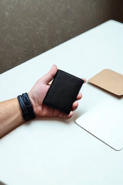 VANİLLA COLLECTİON Genuine Leather Wallet Small Size 12 Card Slots Butterfly Model Black