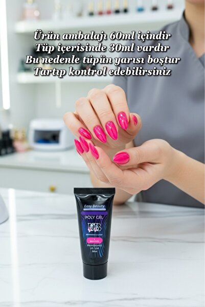 Easy Beauty 30ml Protez Tırnak Jeli Magenta Pembe Poly Jel Tırnak Uzatma Jeli...